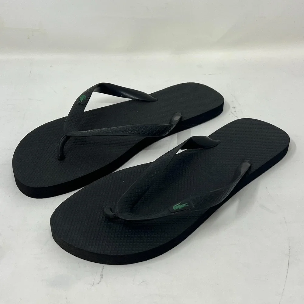 Lacoste‎ Flip Flop Beach Sandals Black with Logo Men's US Size 12 VTG NEW